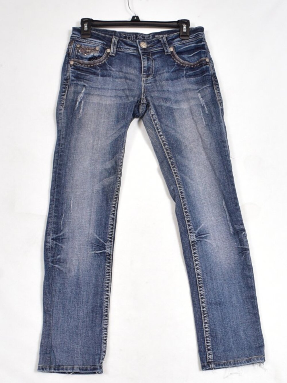Grace in LA Women's Blue Embroidered Sequin Rhinestone Jeans Size 28